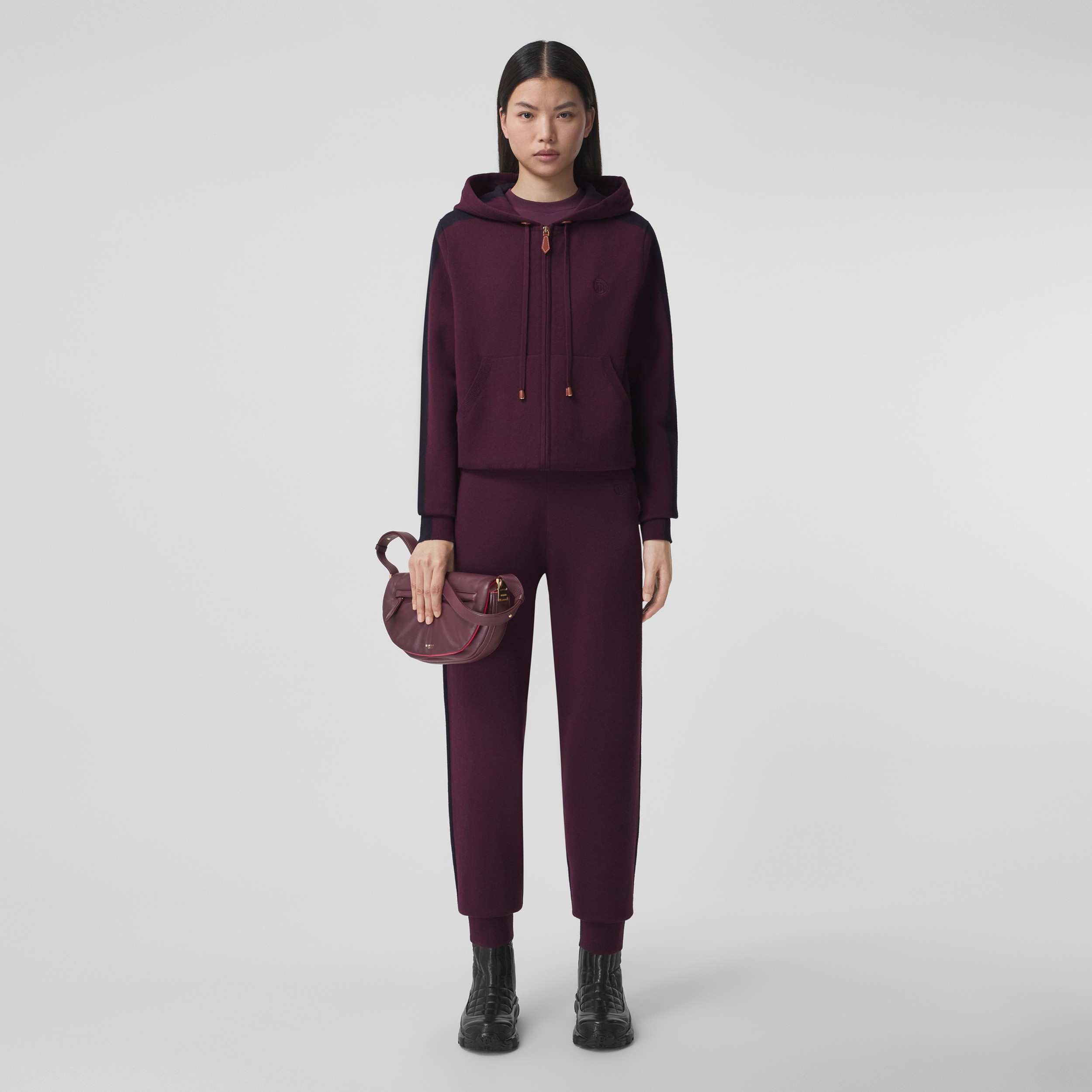 Two-tone Cashmere Cotton Blend Jogging Pants in Deep Maroon - Women | Burberry® Official - 1