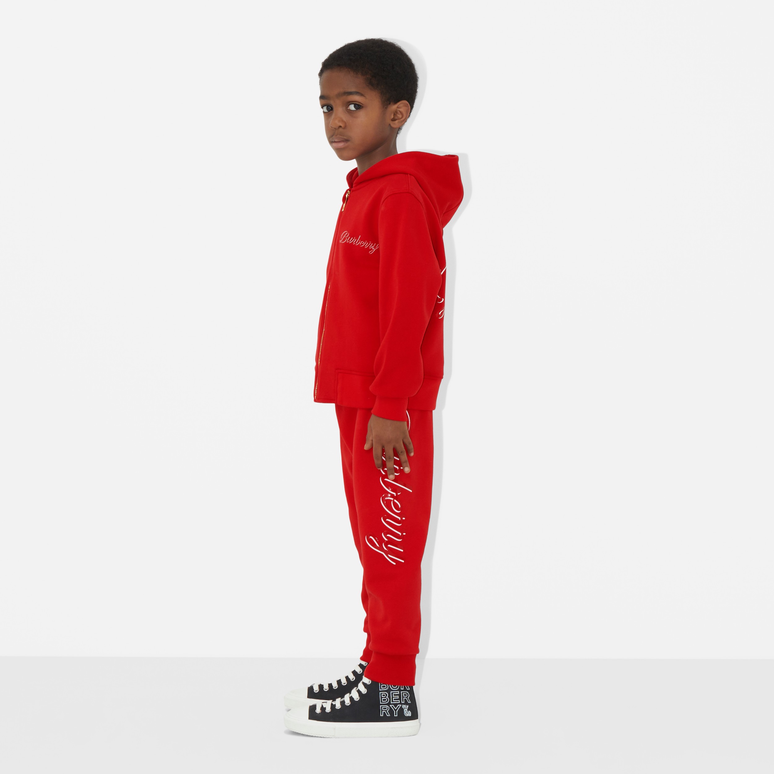 Logo Script Print Cotton Jogging Pants in Bright Red | Burberry® Official - 4