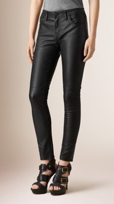 Black Stretch Nappa Leather Skinny Fit Trousers - Image 1