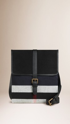 Canvas Check and Leather Crossbody Bag