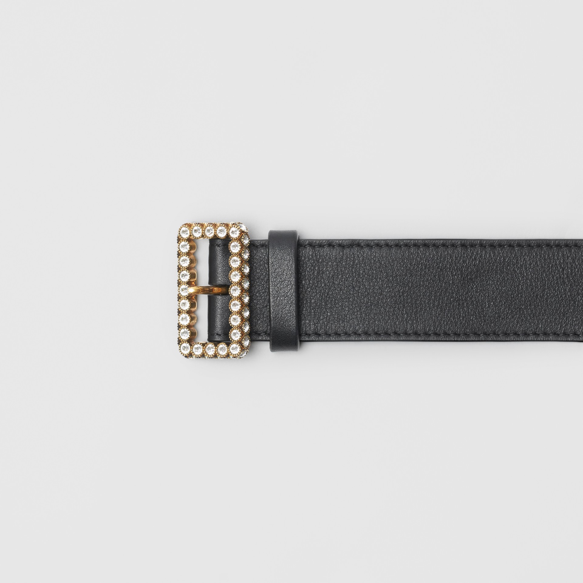 Leather Belt with Crystal Buckle in Black Women Burberry United States