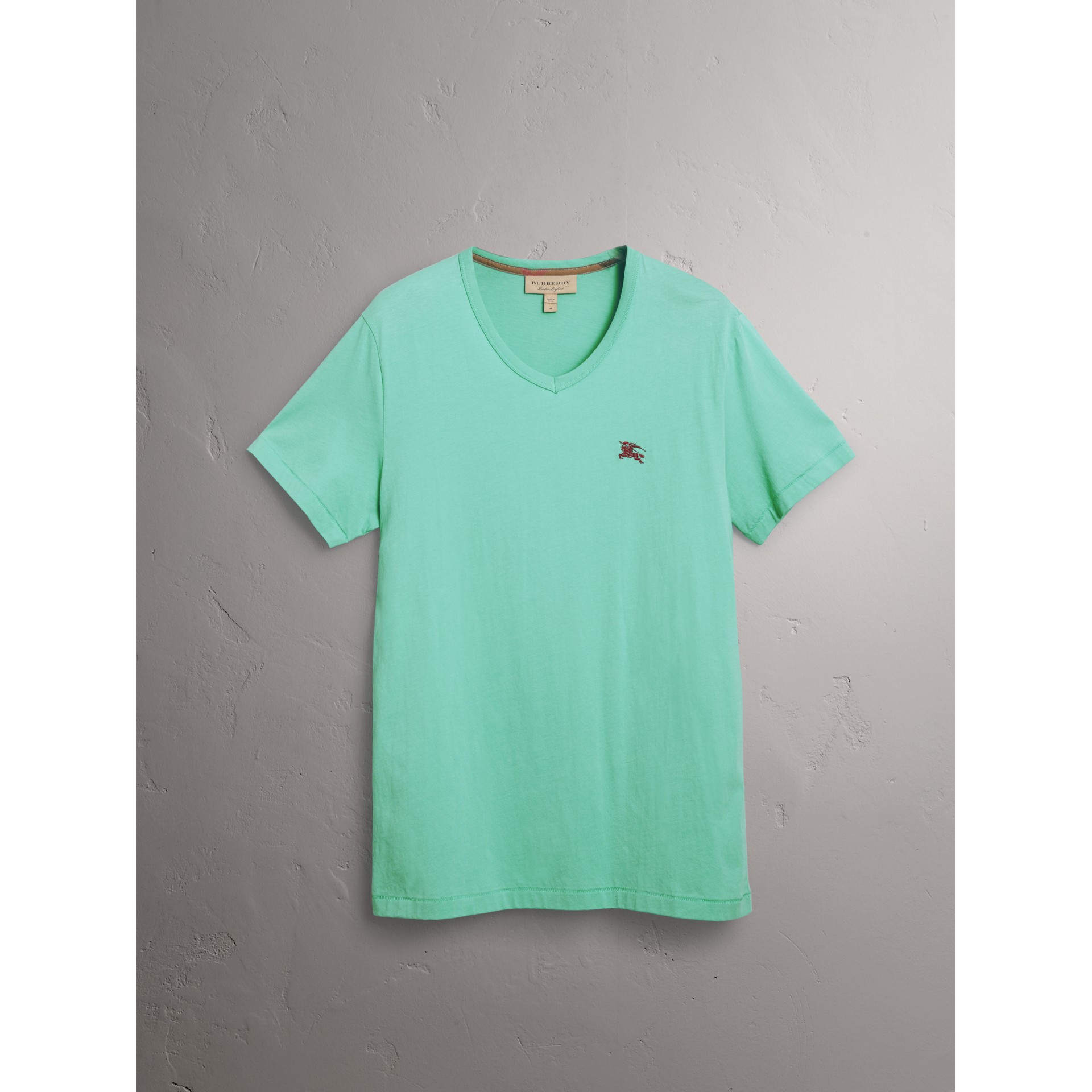 Cotton Jersey Tshirt in Turquoise Men Burberry United States