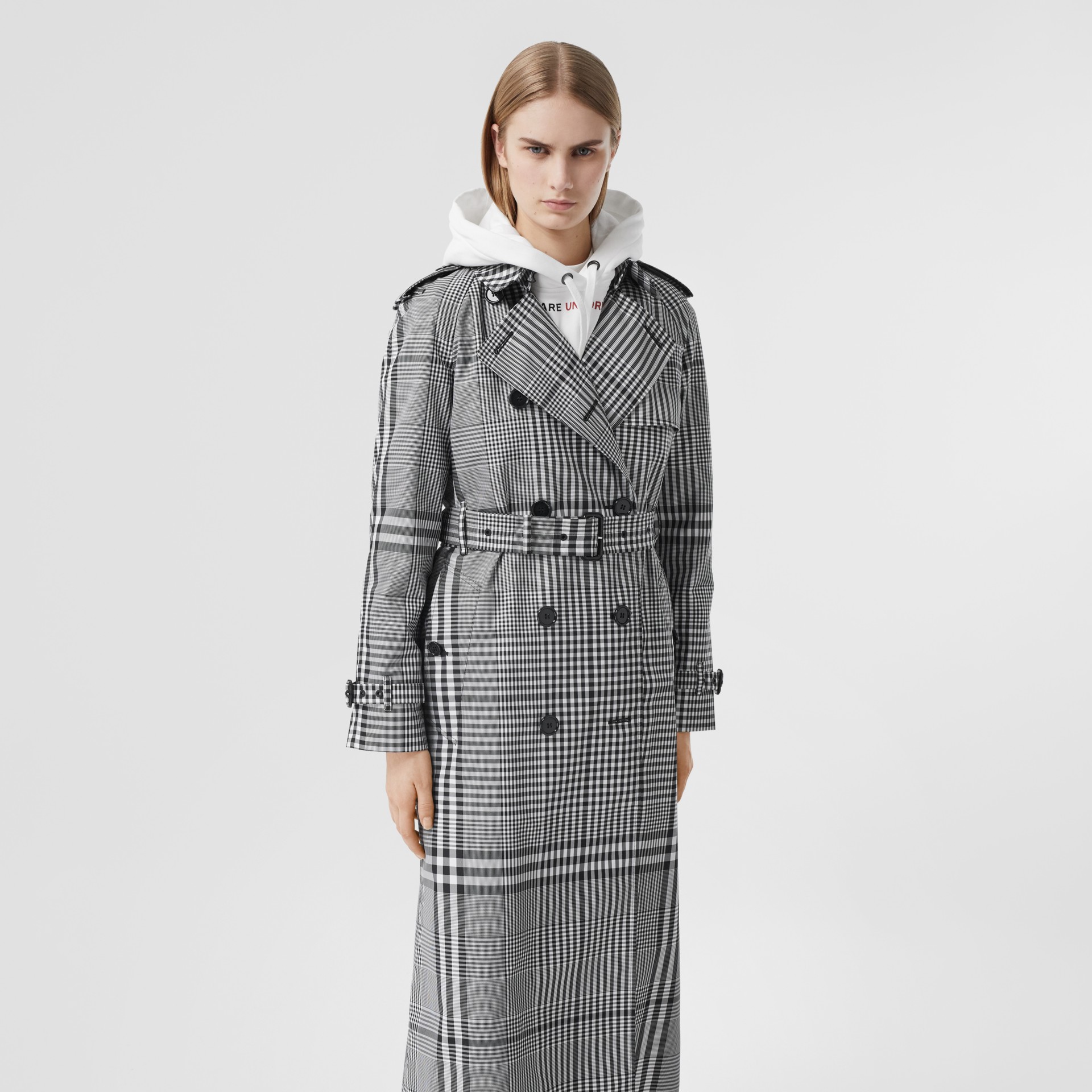 Check Twill Trench Coat in Black/white - Women | Burberry United States