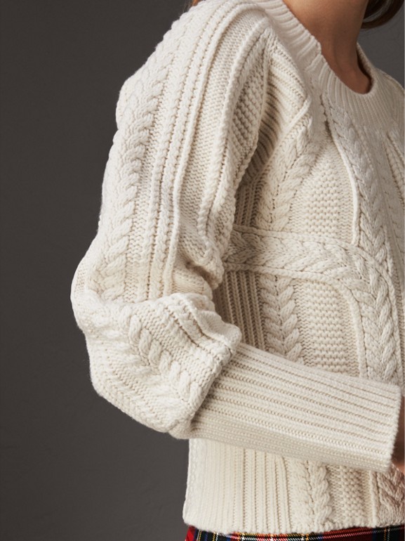 Cable Knit Wool Cashmere Sweater in Natural White - Women | Burberry ...