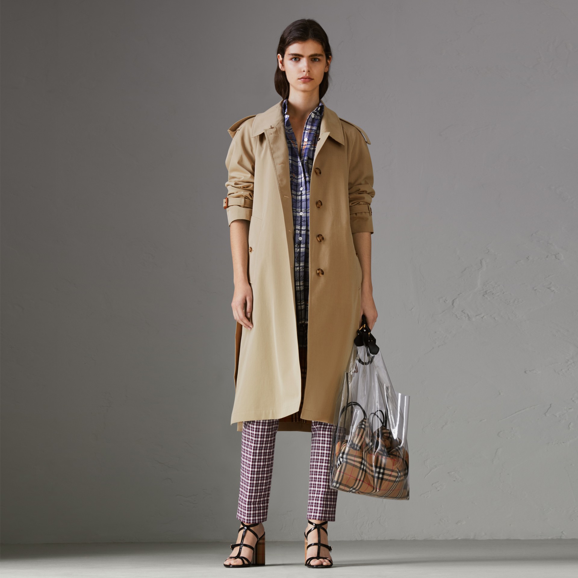 Sideslit Tropical Gabardine Trench Coat in Oatmeal Women Burberry