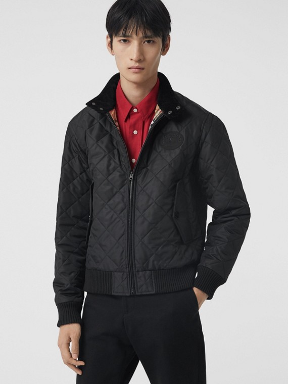 Quilted Jackets Puffer For Men Burberry United Kingdom Diamond Quilted Thermoregulated Harrington Jacket In Black