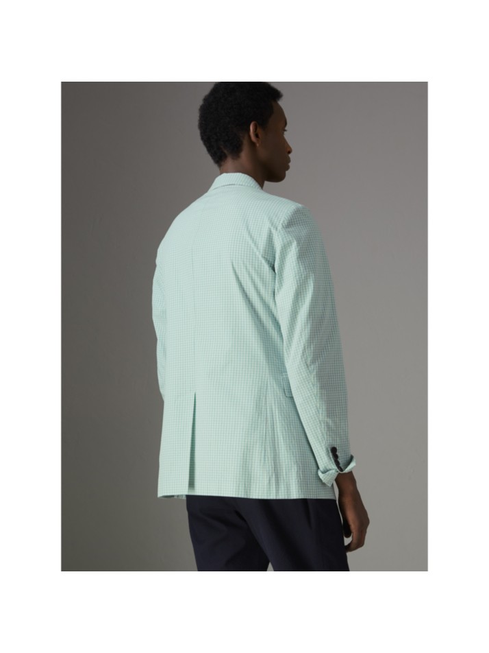 slim fit gingham cotton tailored jacket in pale opal - men