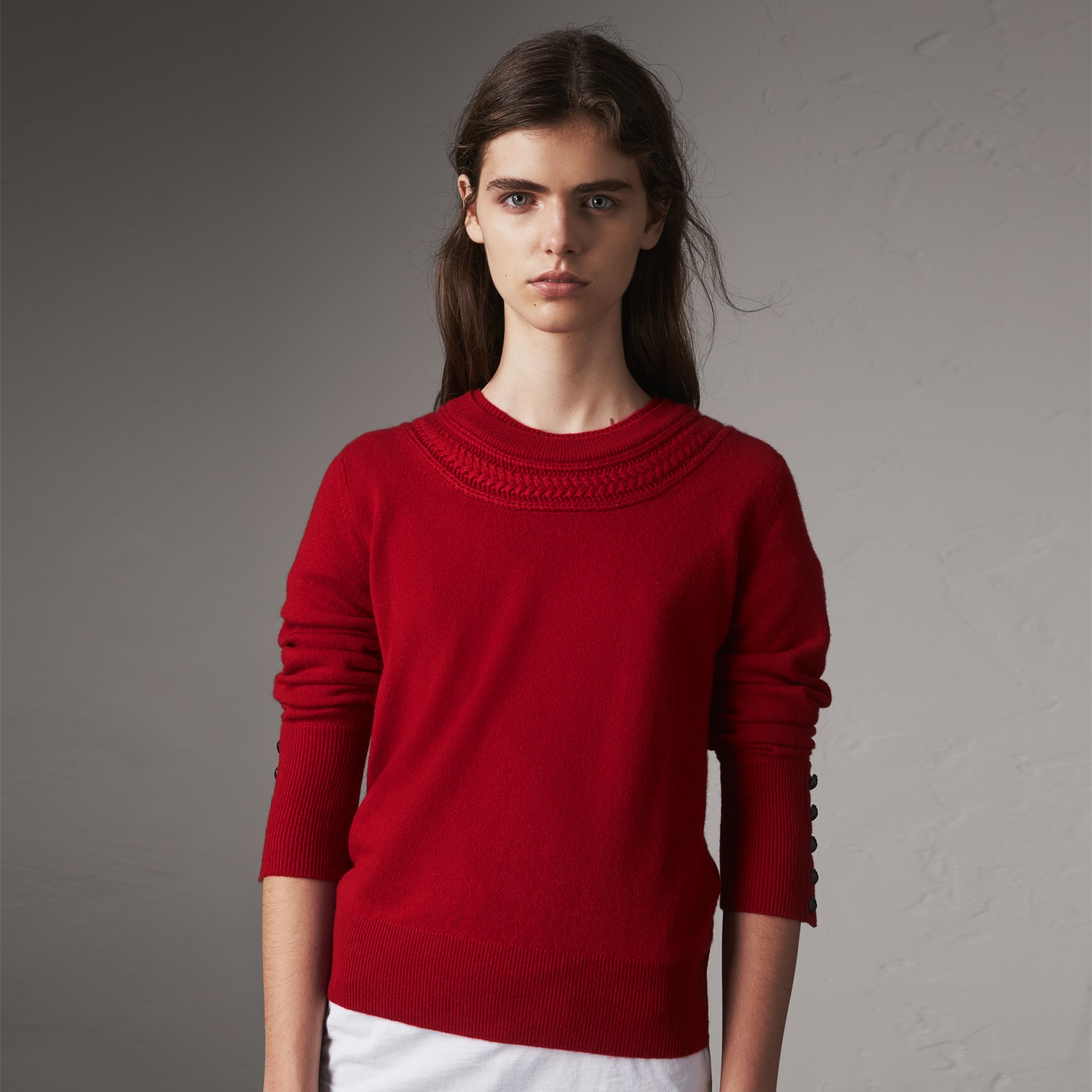 Cable Knit Yoke Cashmere Sweater in Military Red - Women | Burberry ...