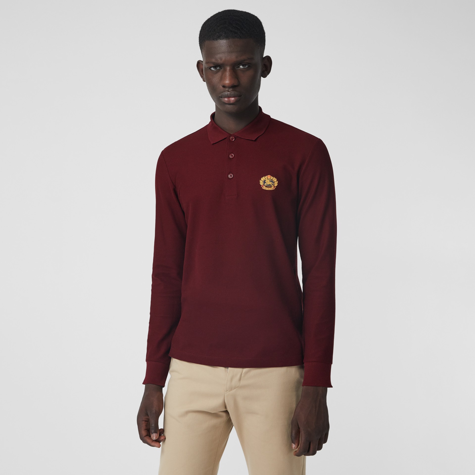 Burberry Long-sleeve Archive Logo Cotton Piqué Polo Shirt In Burgundy