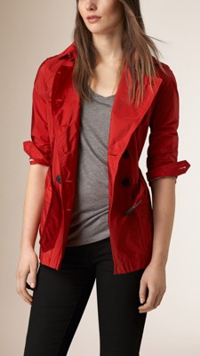 Military red Check Detail Showerproof Trench Coat - Image 1