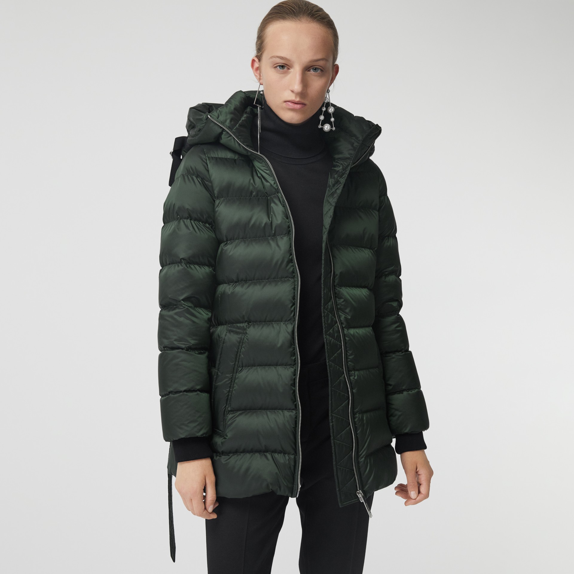Downfilled Hooded Puffer Coat in Dark Racing Green Women Burberry