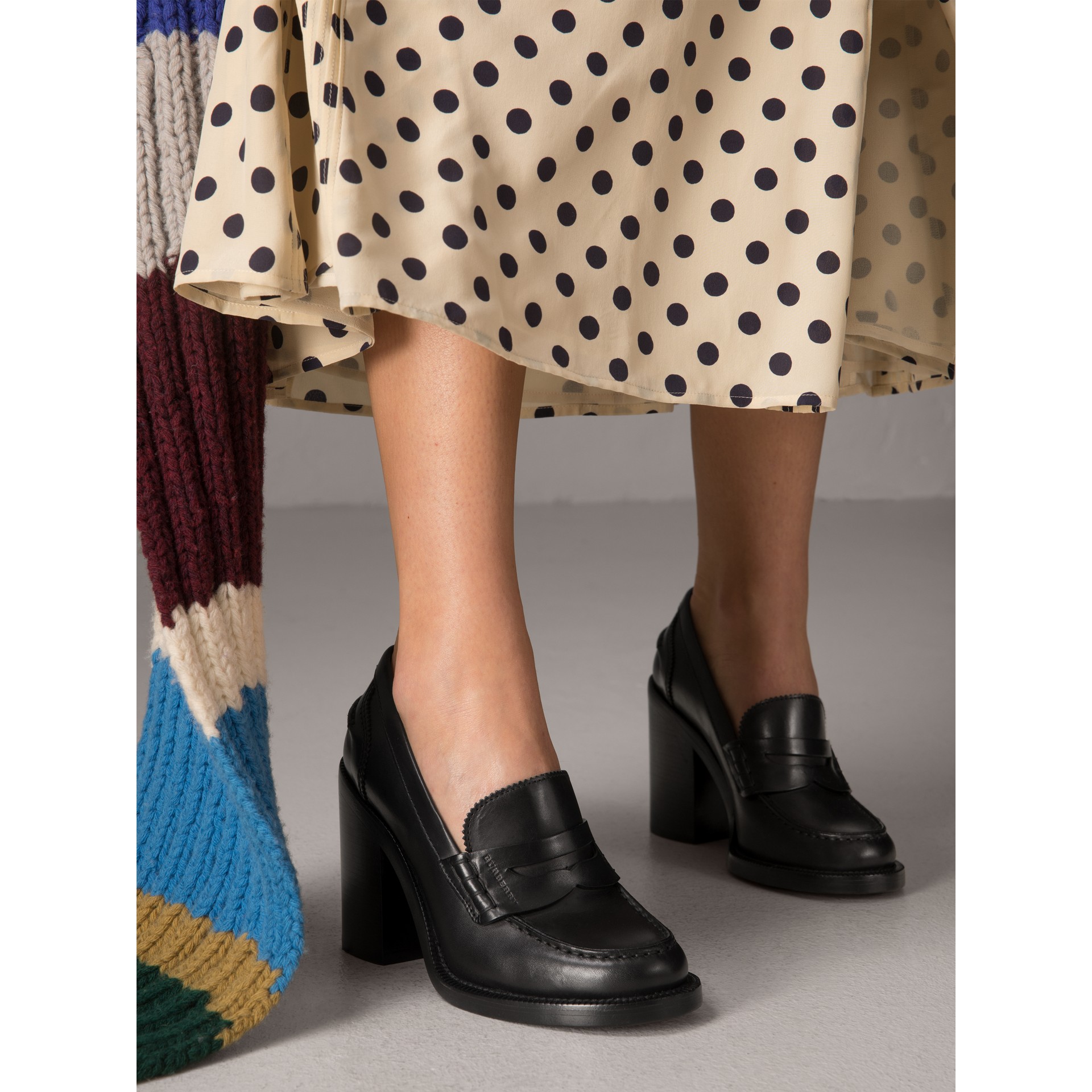 Leather Block-heel Penny Loafers in Black - Women | Burberry