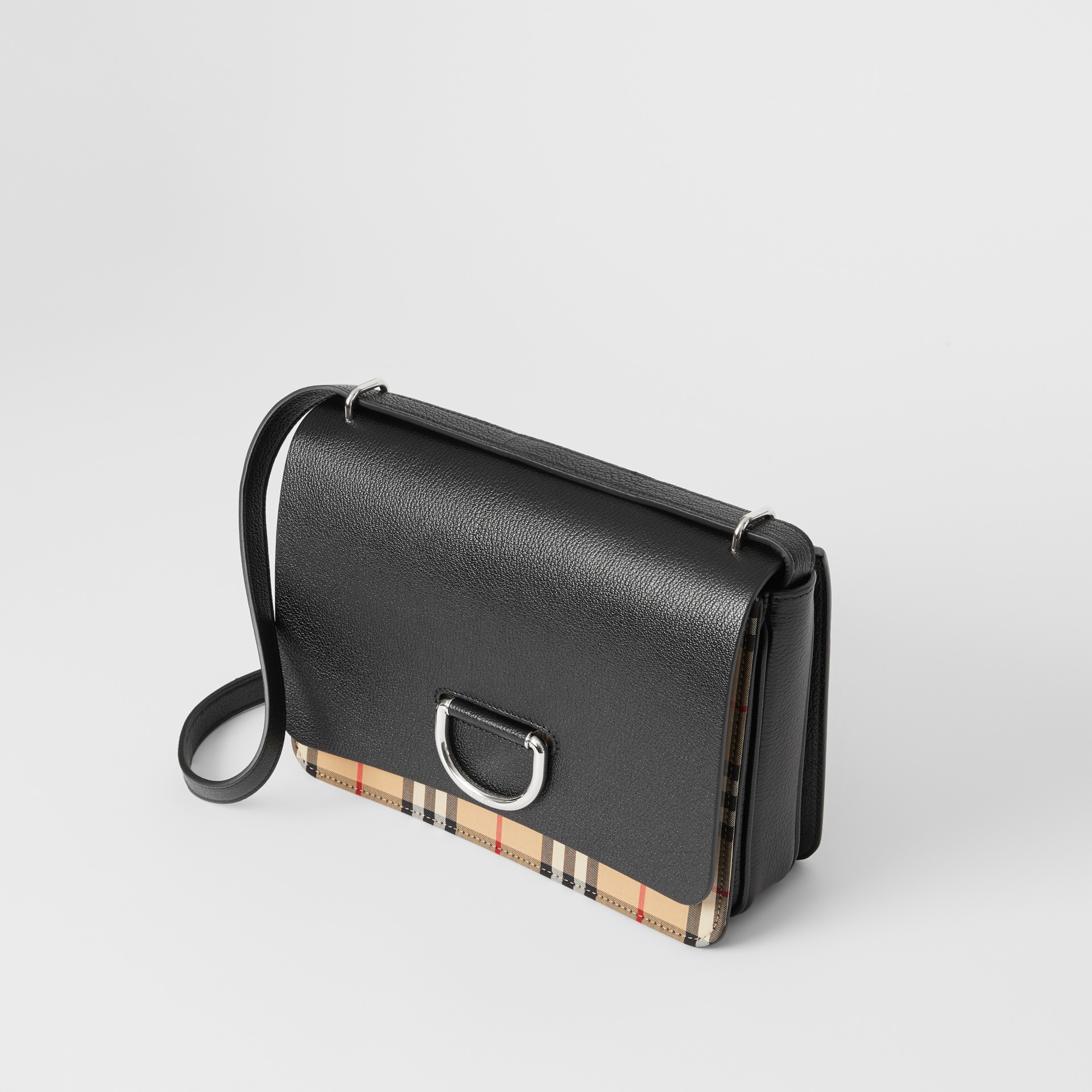 The Medium Vintage Check and Leather Dring Bag in Black Women