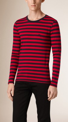 Long-sleeved Striped Cotton T-shirt
