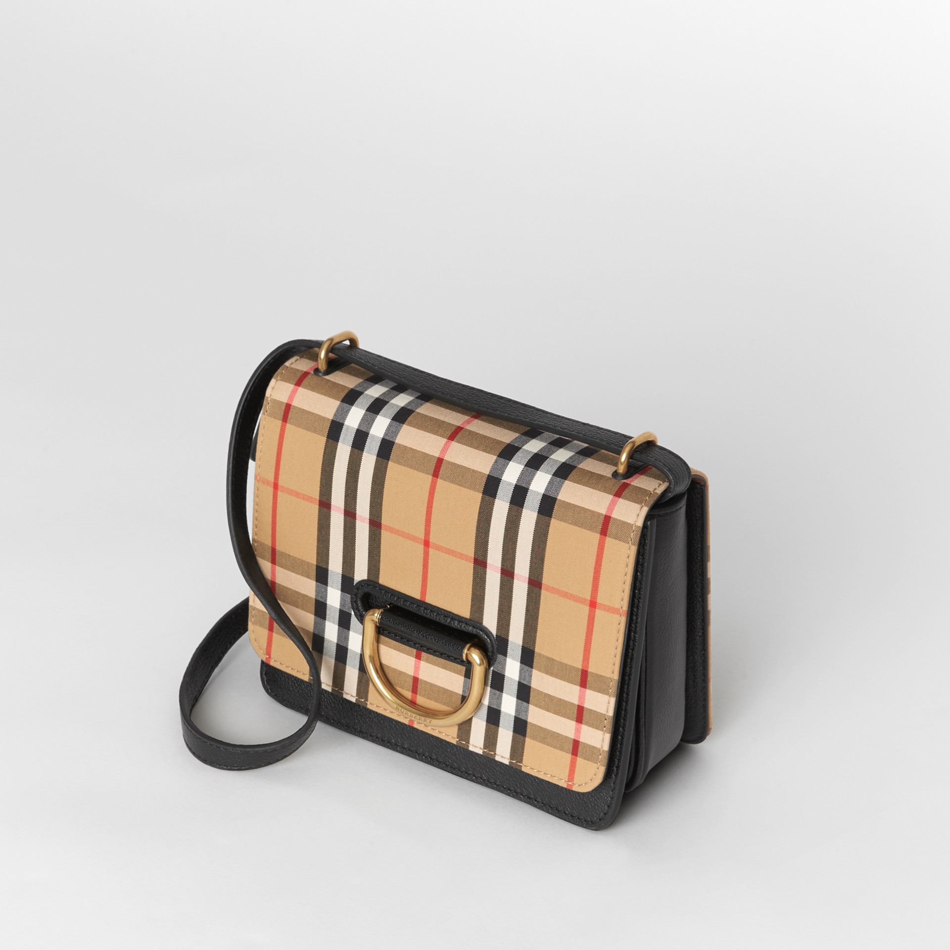 The Small Vintage Check and Leather Dring Bag in Black/antique Yellow