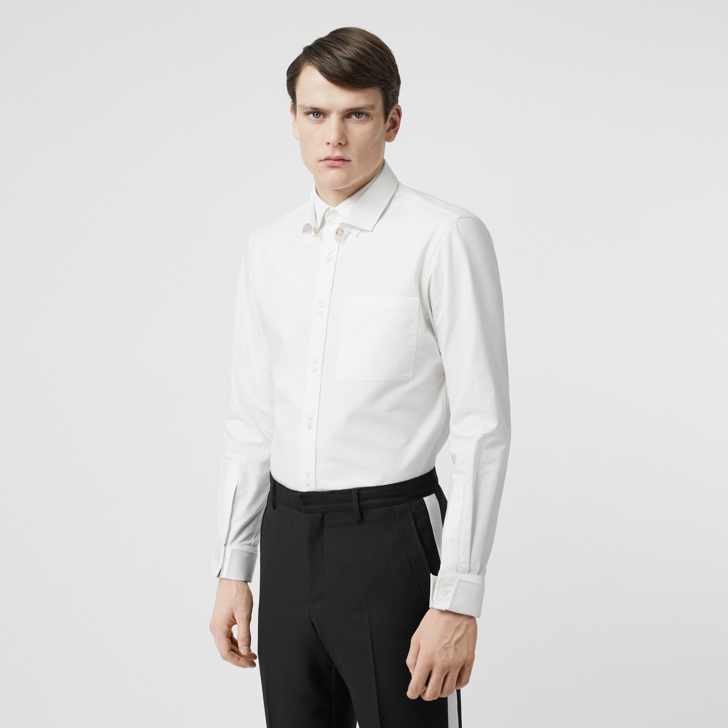 Classic Fit Detachable Collar Cotton Shirt in Optic White Men Burberry