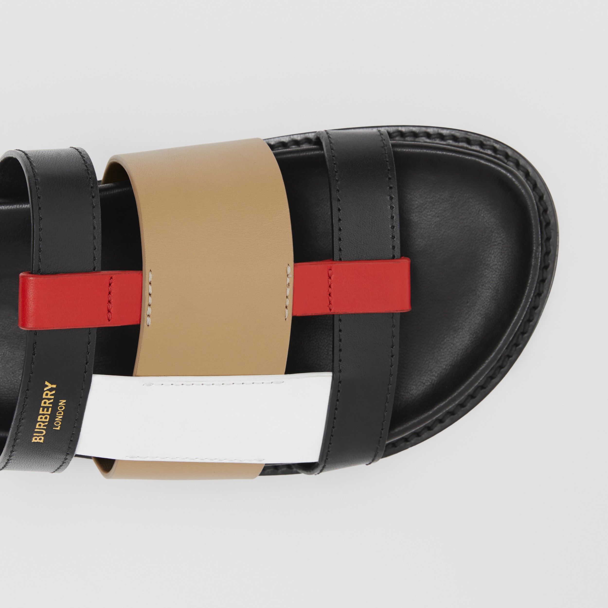 Colour Block Leather Slides in Black/archive Beige Women Burberry