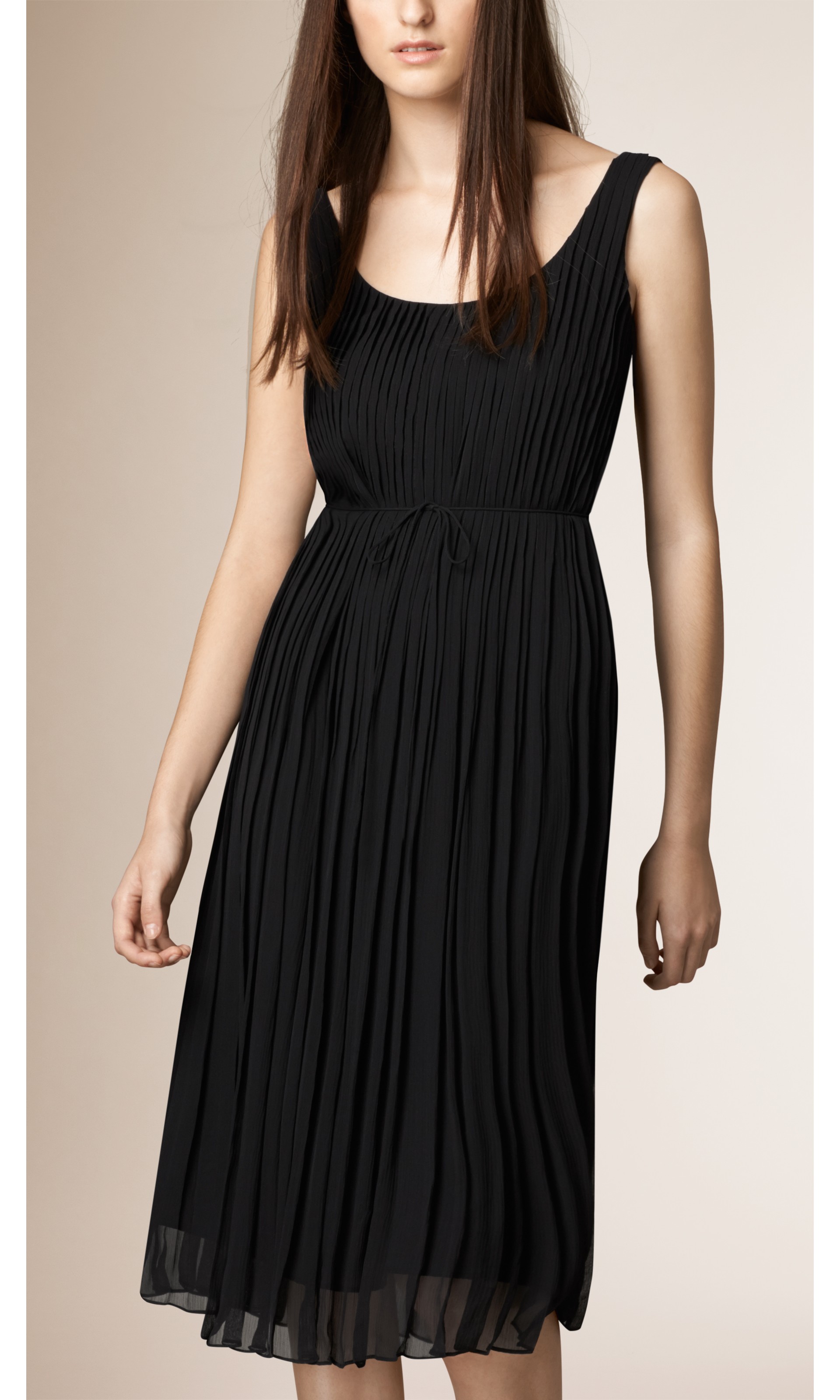 Sleeveless Pleated Silk Dress in Black - Women | Burberry United States