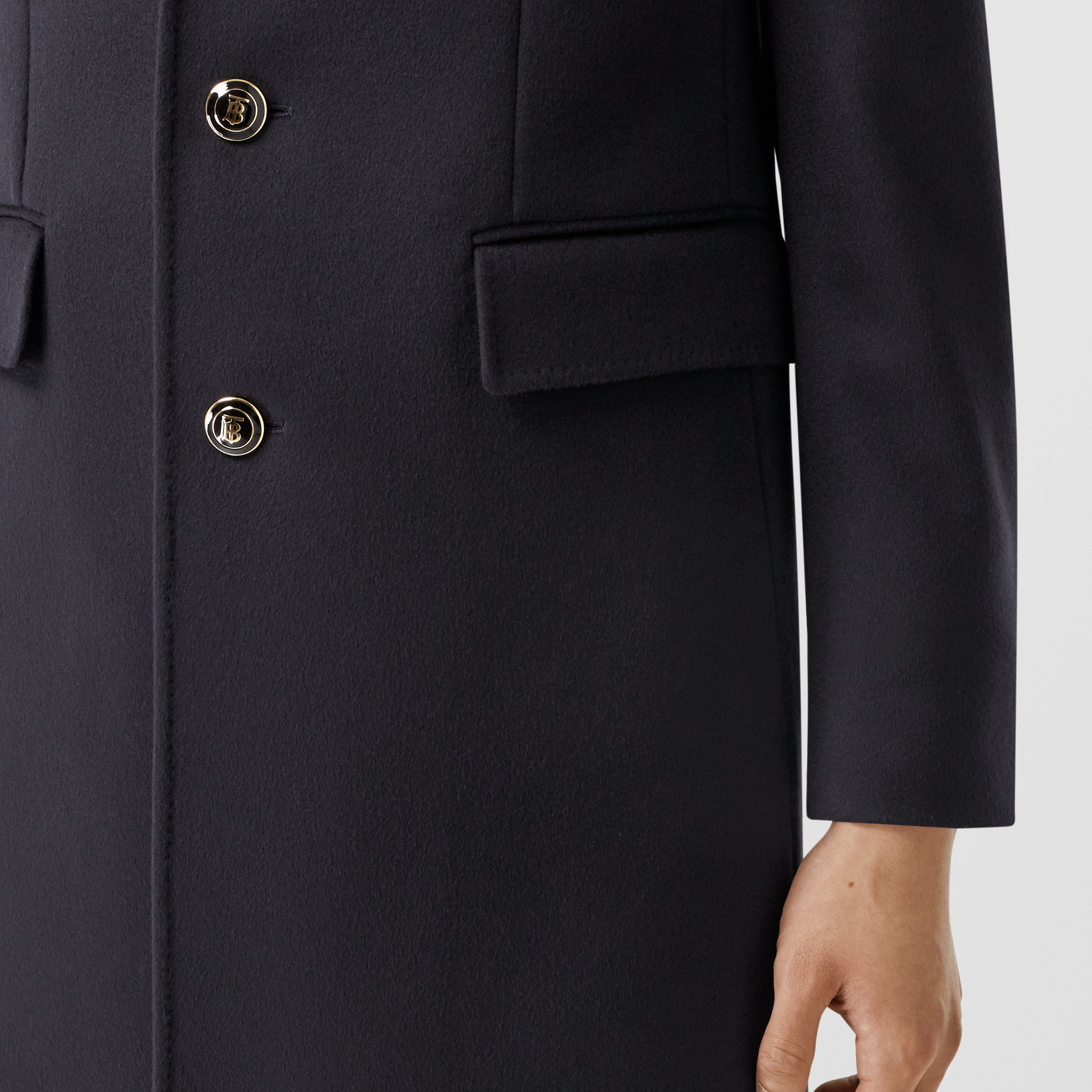 ボタンディテール ウールカシミア テーラードコート ネイビー メンズ バーバリー