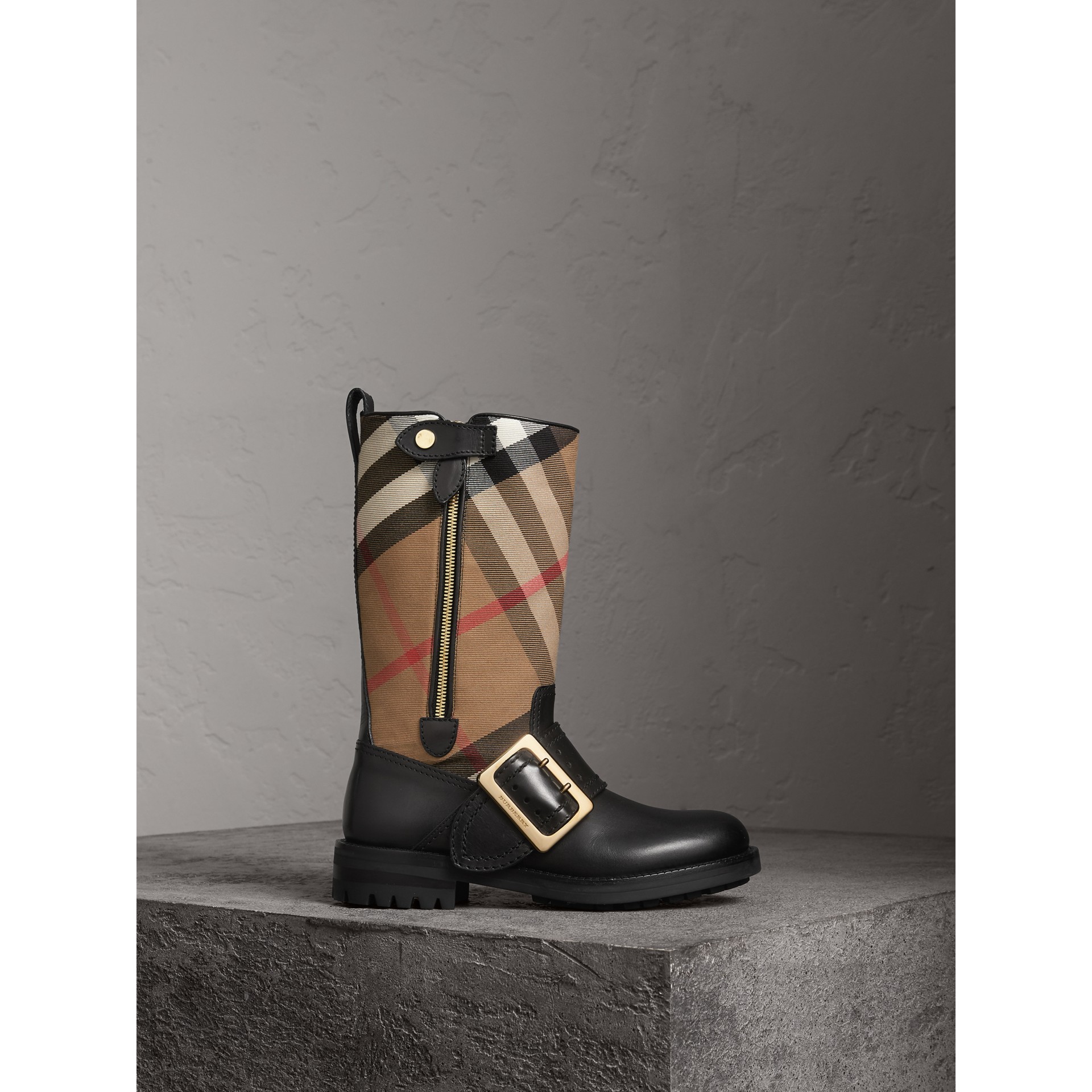 burberry house check leather bootie