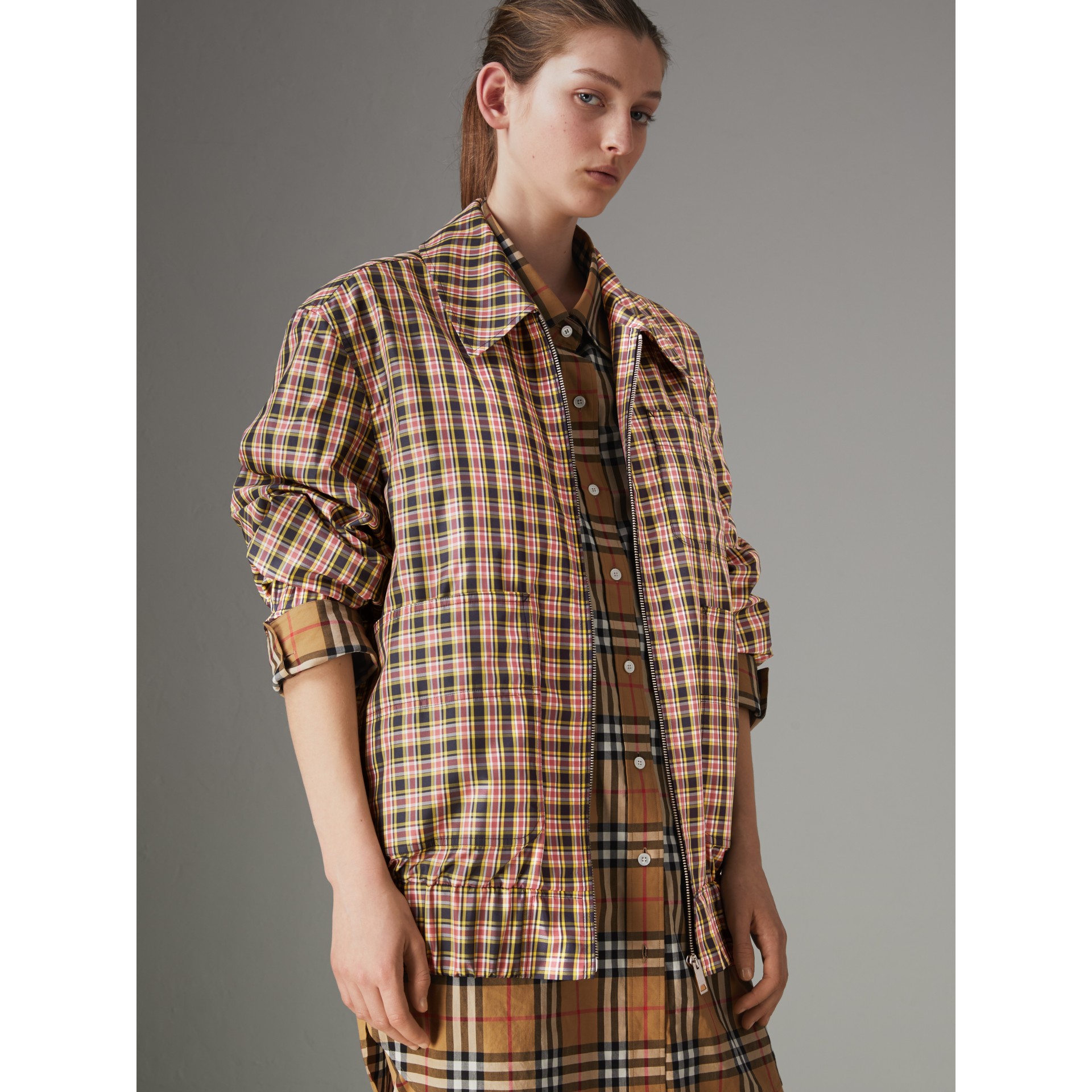 Lightweight Check Harrington Jacket in Bright Coral Pink - Women ...