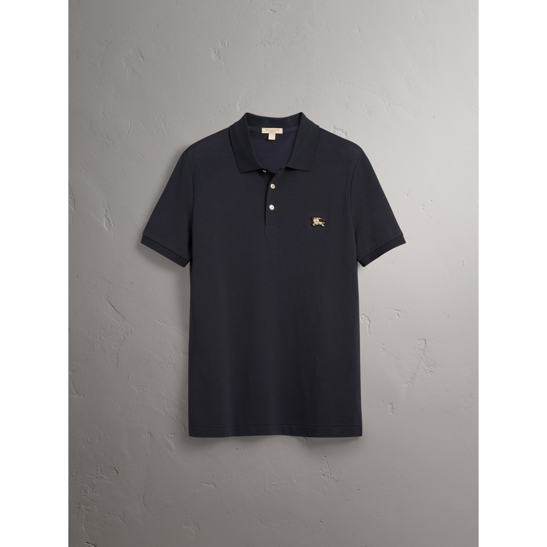 Cotton Piqué Polo Shirt in Navy Men Burberry United States