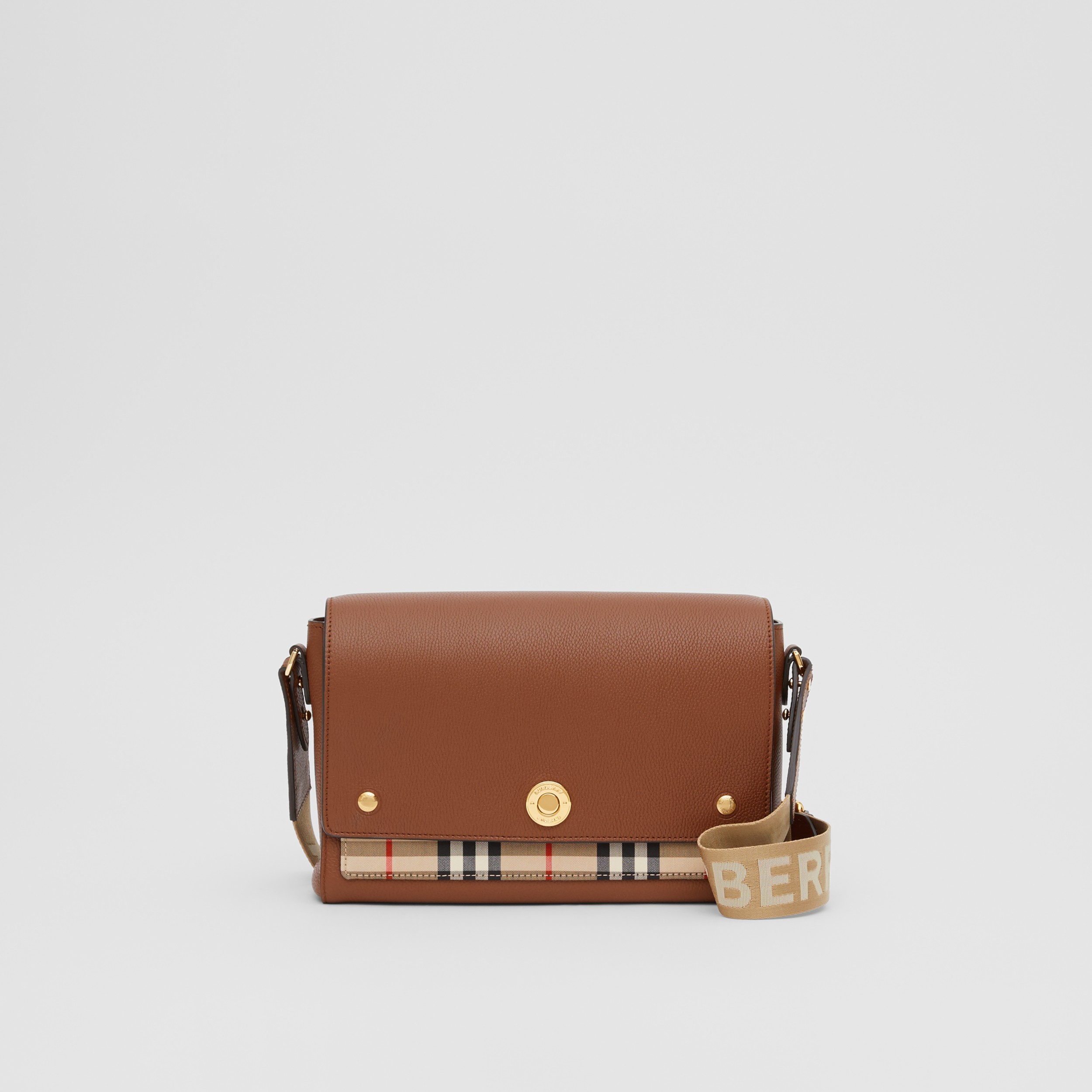 Leather and Vintage Check Note Crossbody Bag in Tan - Women | Burberry United States - 1