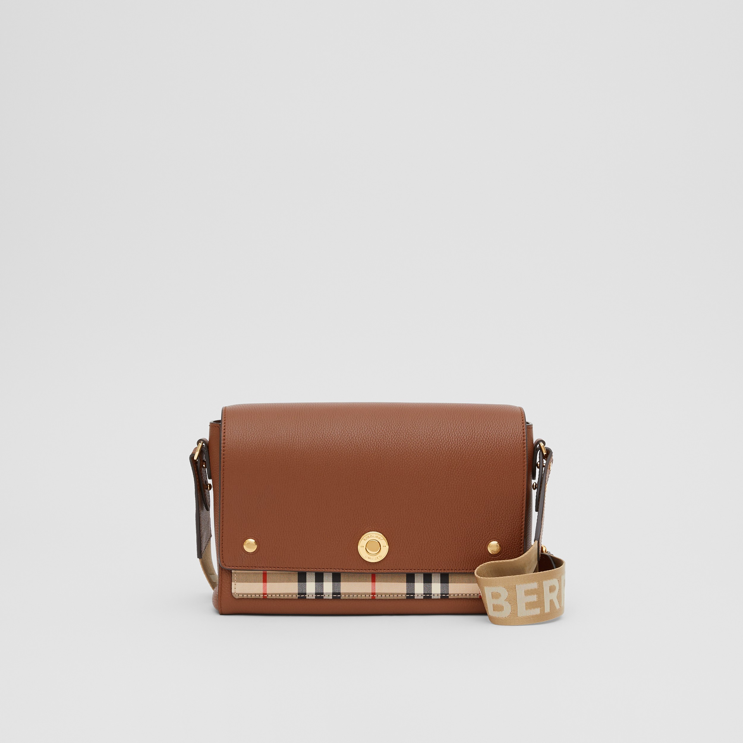 Vintage Check and Leather Note Crossbody Bag in Tan - Women | Burberry® Official - 1