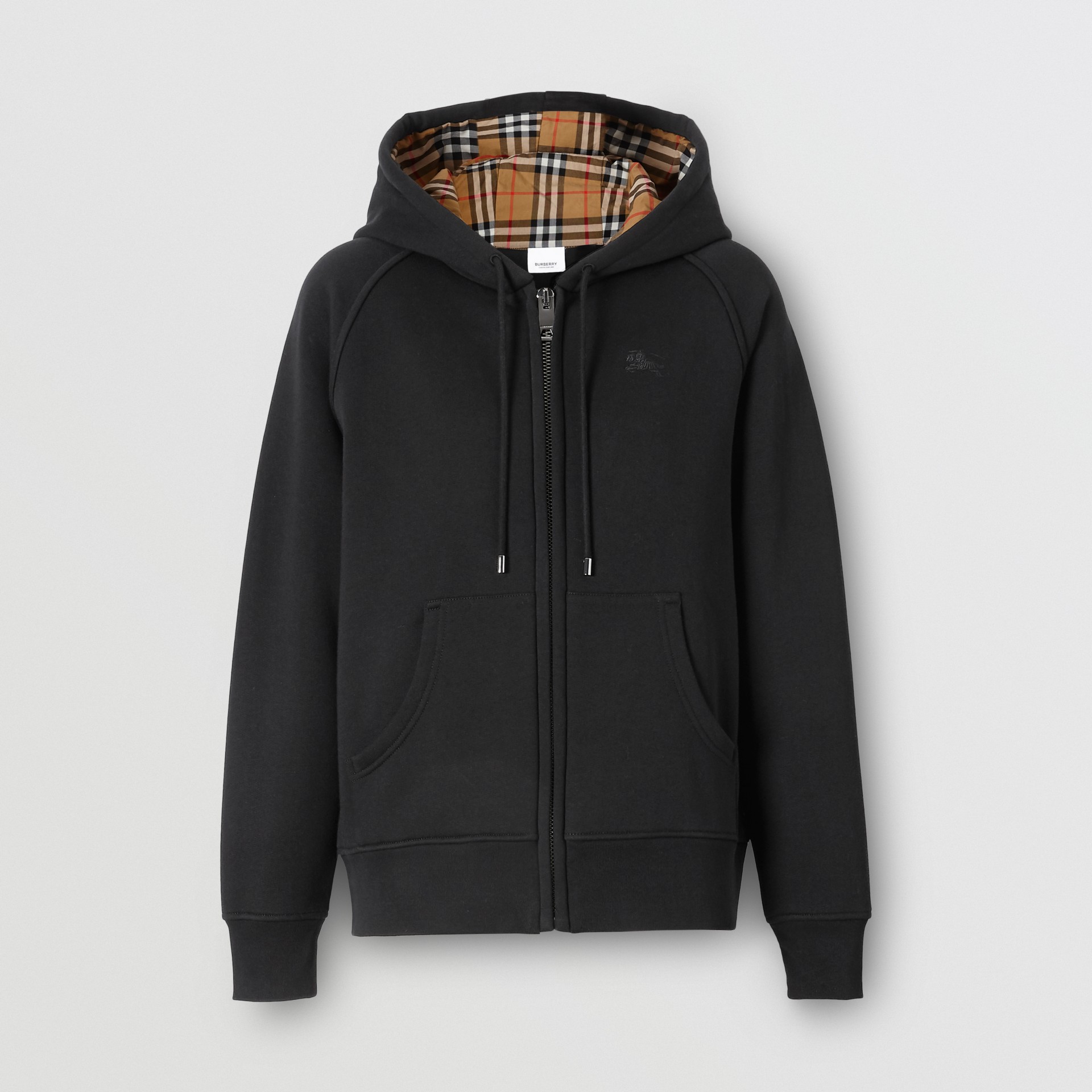 Vintage Check Detail Jersey Hooded Top in Black - Women | Burberry ...