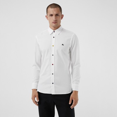 Contrast Button Stretch Cotton Shirt in 