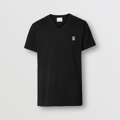 Monogram Motif Cotton V-neck T-shirt in Navy - Men | Burberry 
