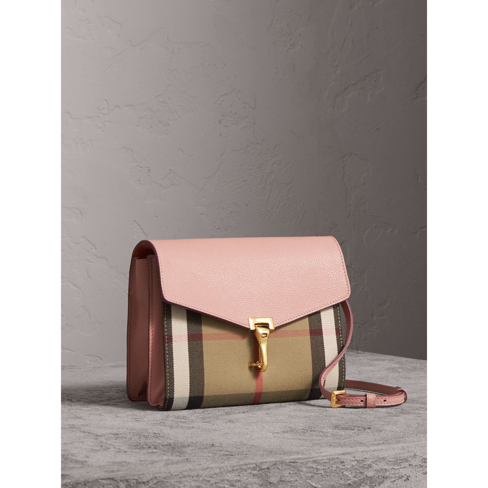 Small Leather and House Check Crossbody Bag in Pale Orchid Women