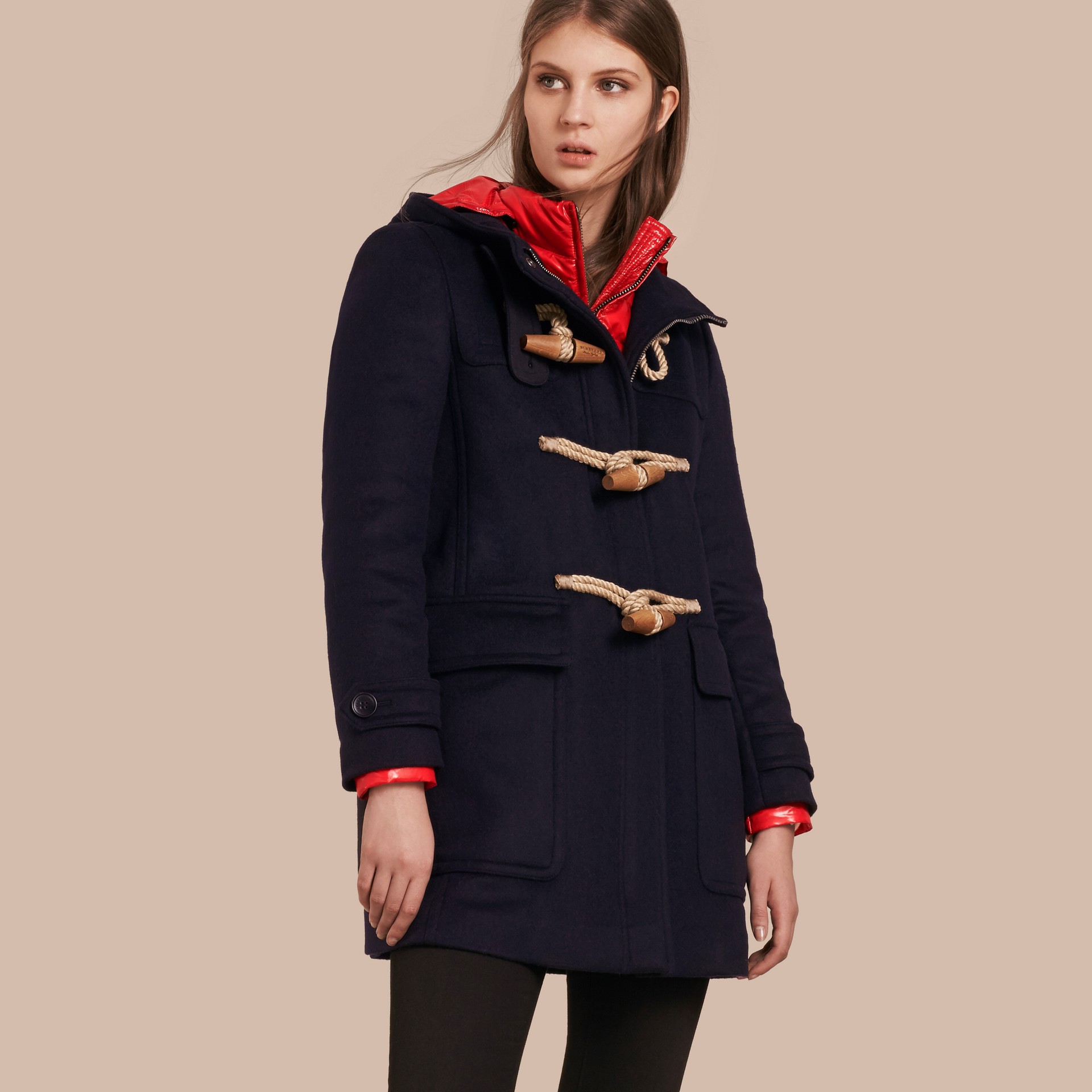 Wool Duffle Coat with Detachable Hooded Down-filled Warmer in Navy Check - Women | Burberry dalmatian quilt cover