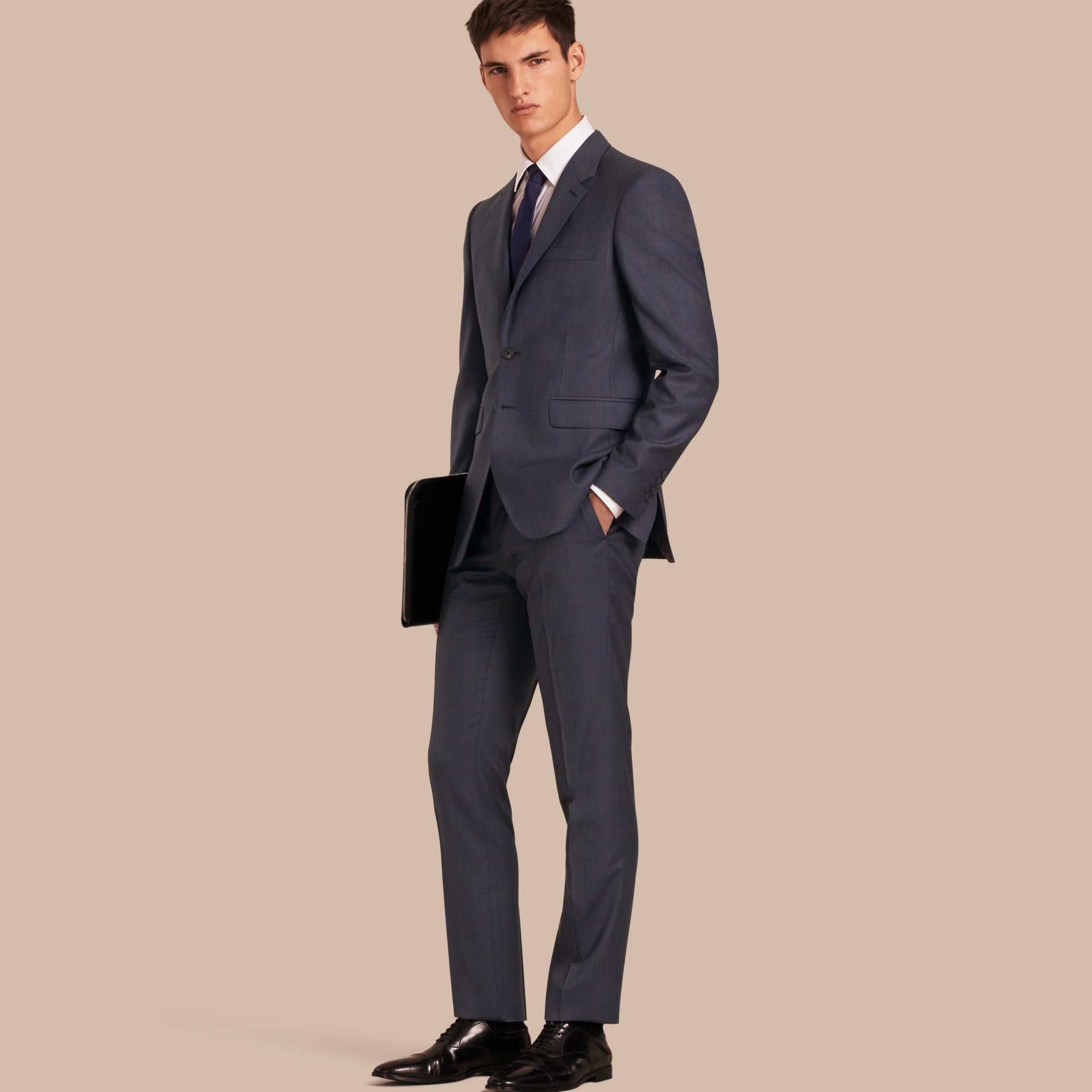 Modern Fit Wool Halfcanvas Suit in Navy Men Burberry United States