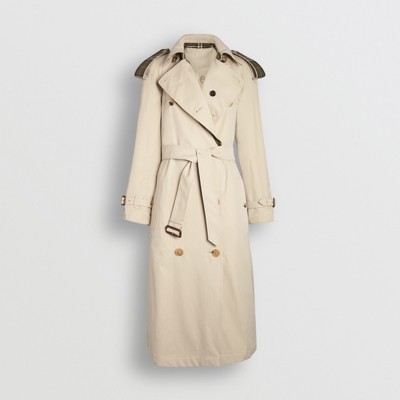 À vert Tropicale Check Motif Trench Et Réversible Olive Femme Gabardine En wtgq80X