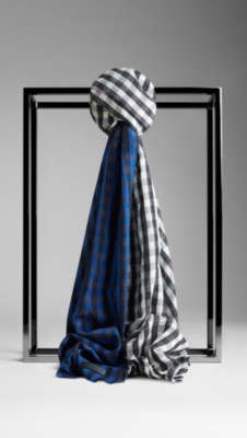 contrast colour check cotton wool scarf