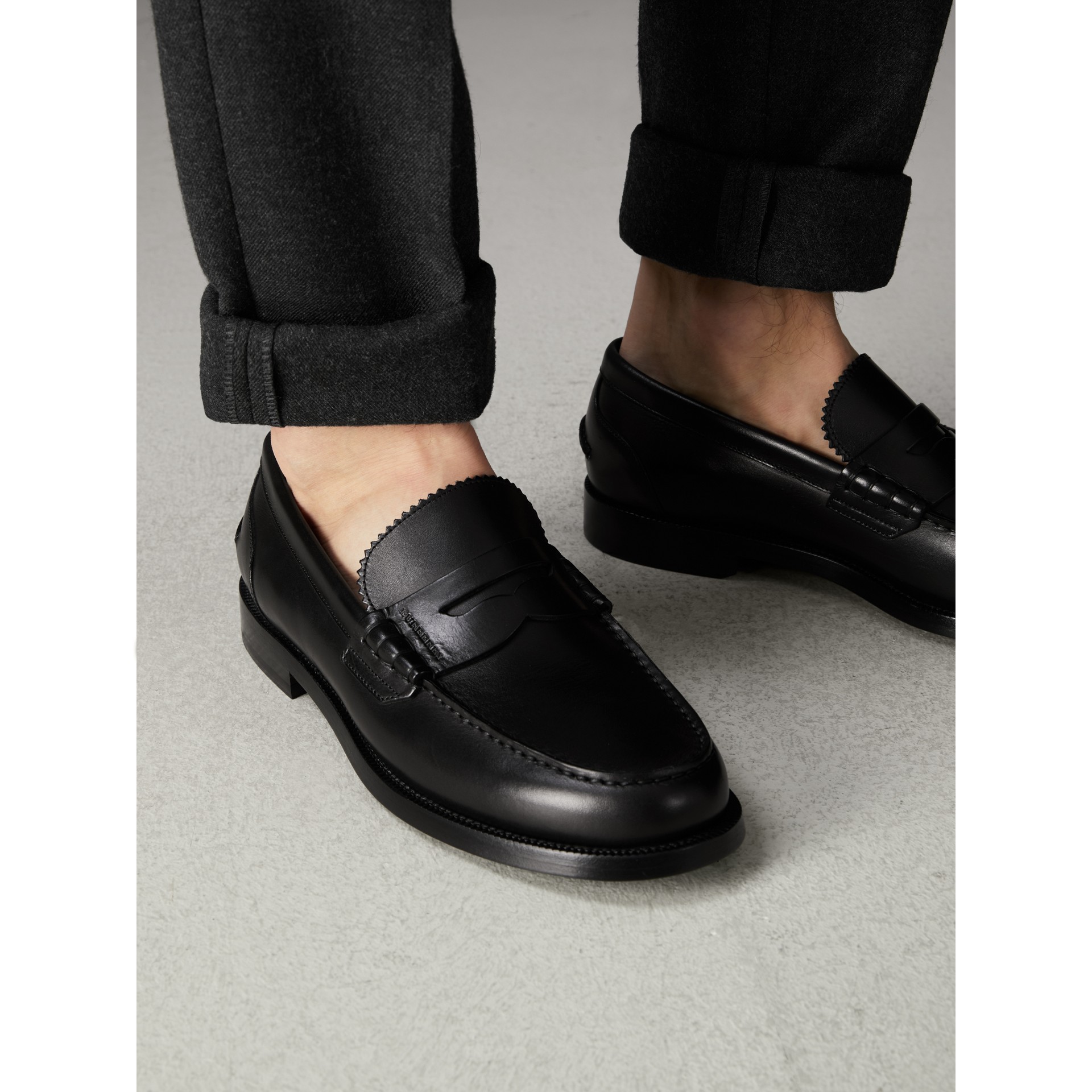 leather penny loafers in black men burberry united states