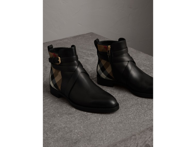 vintage check and leather ankle boots