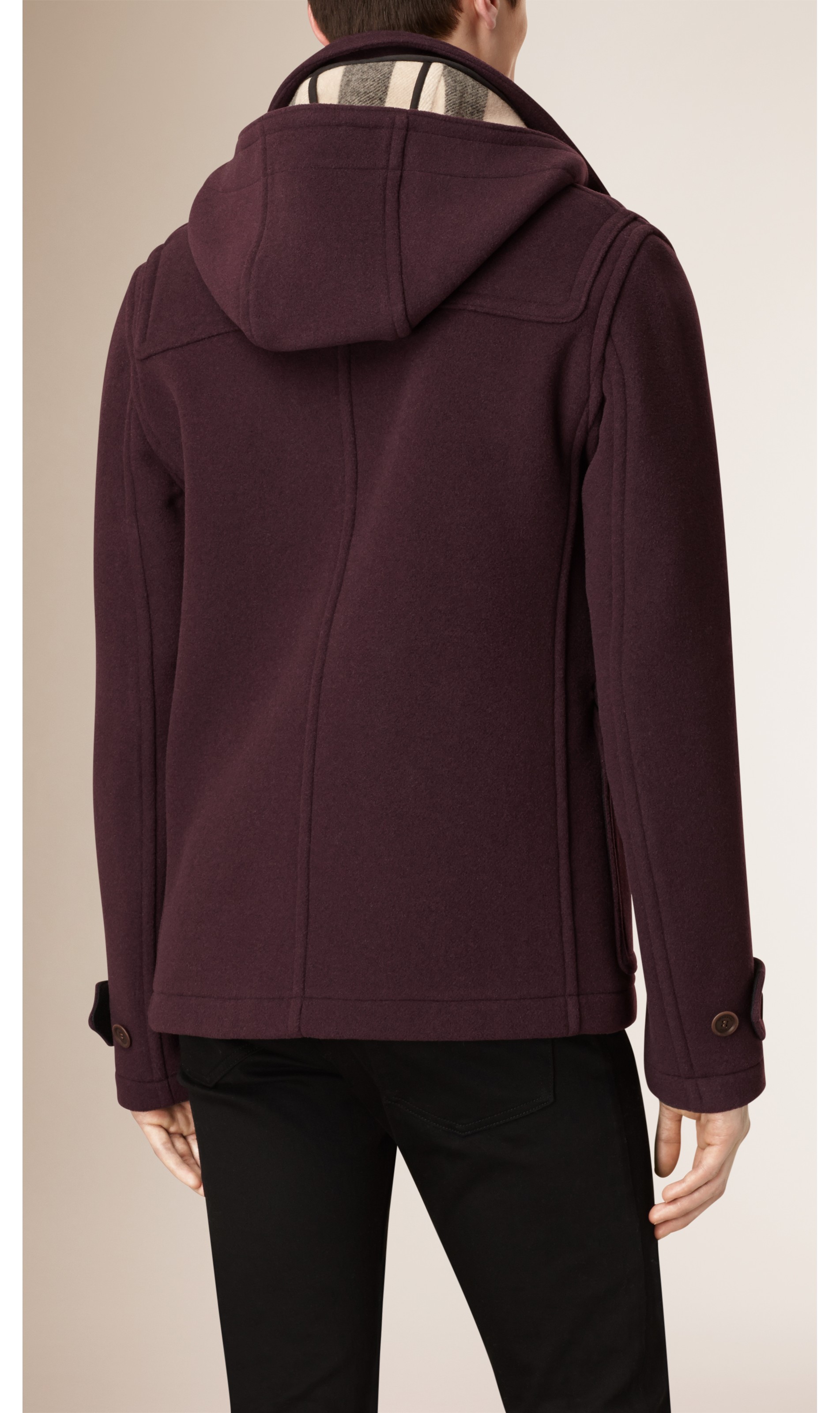 可拆式连帽羊毛牛角扣外套 (深黑醋栗色) - 男士 | burberry 博柏利