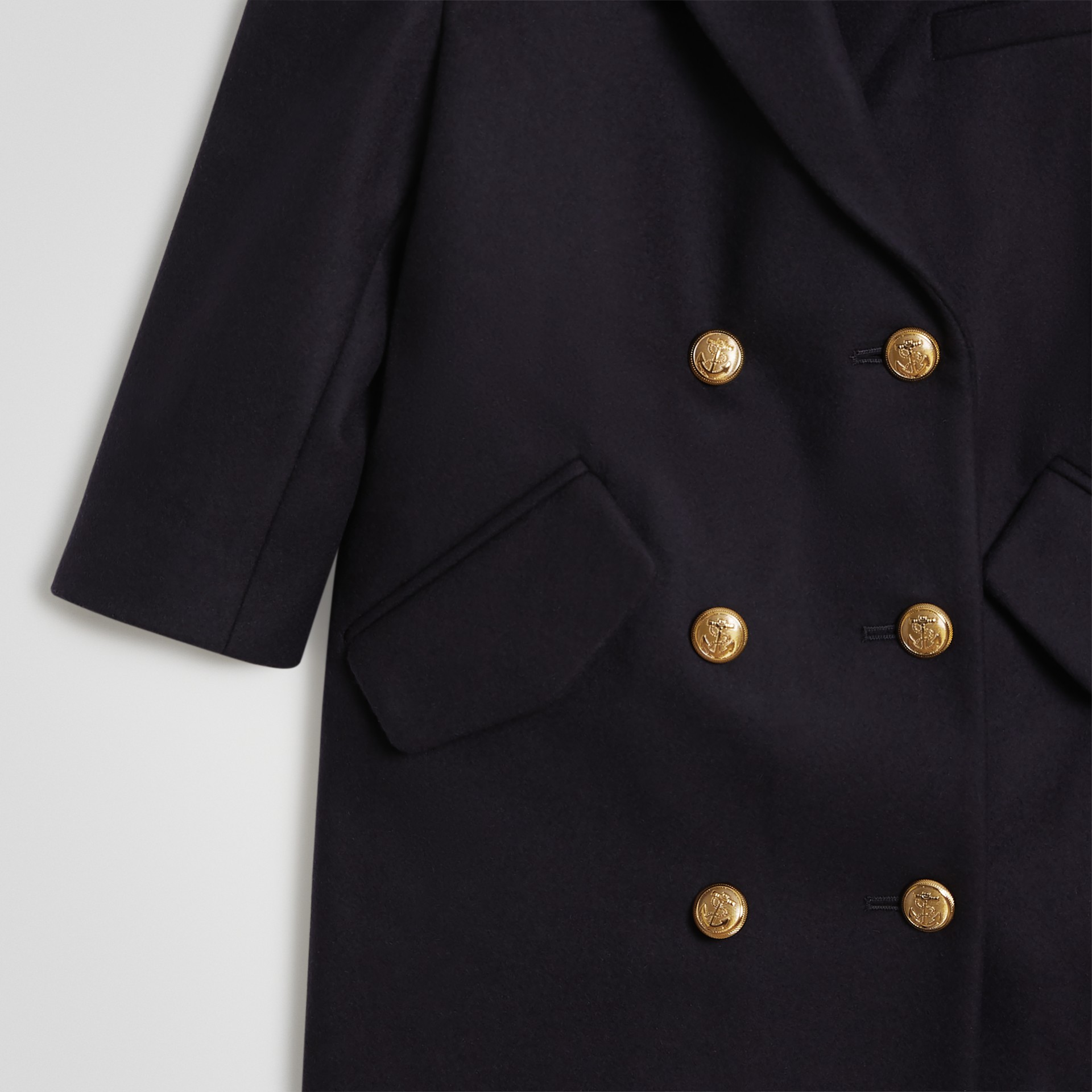 Crested Button Wool Pea Coat in Navy Burberry United States