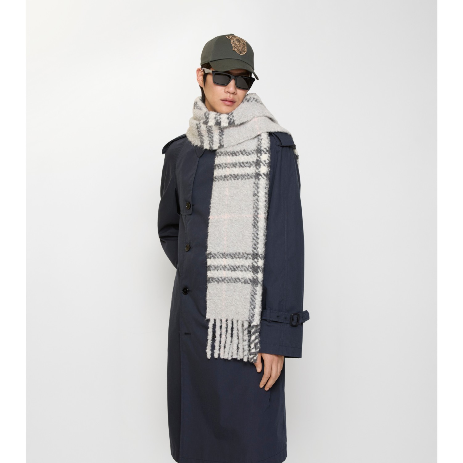 Check Alpaca Wool Blend Bouclé Scarf