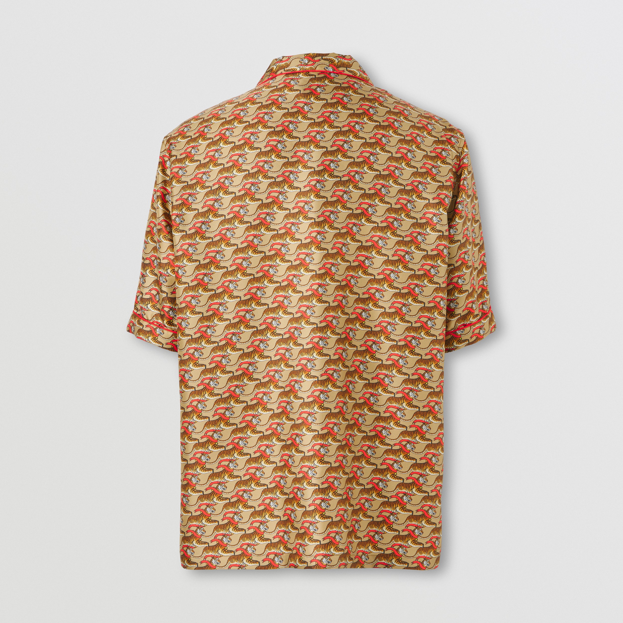 Short-sleeve Tiger Print Silk Shirt in Honey Beige - Men | Burberry® Official - 3