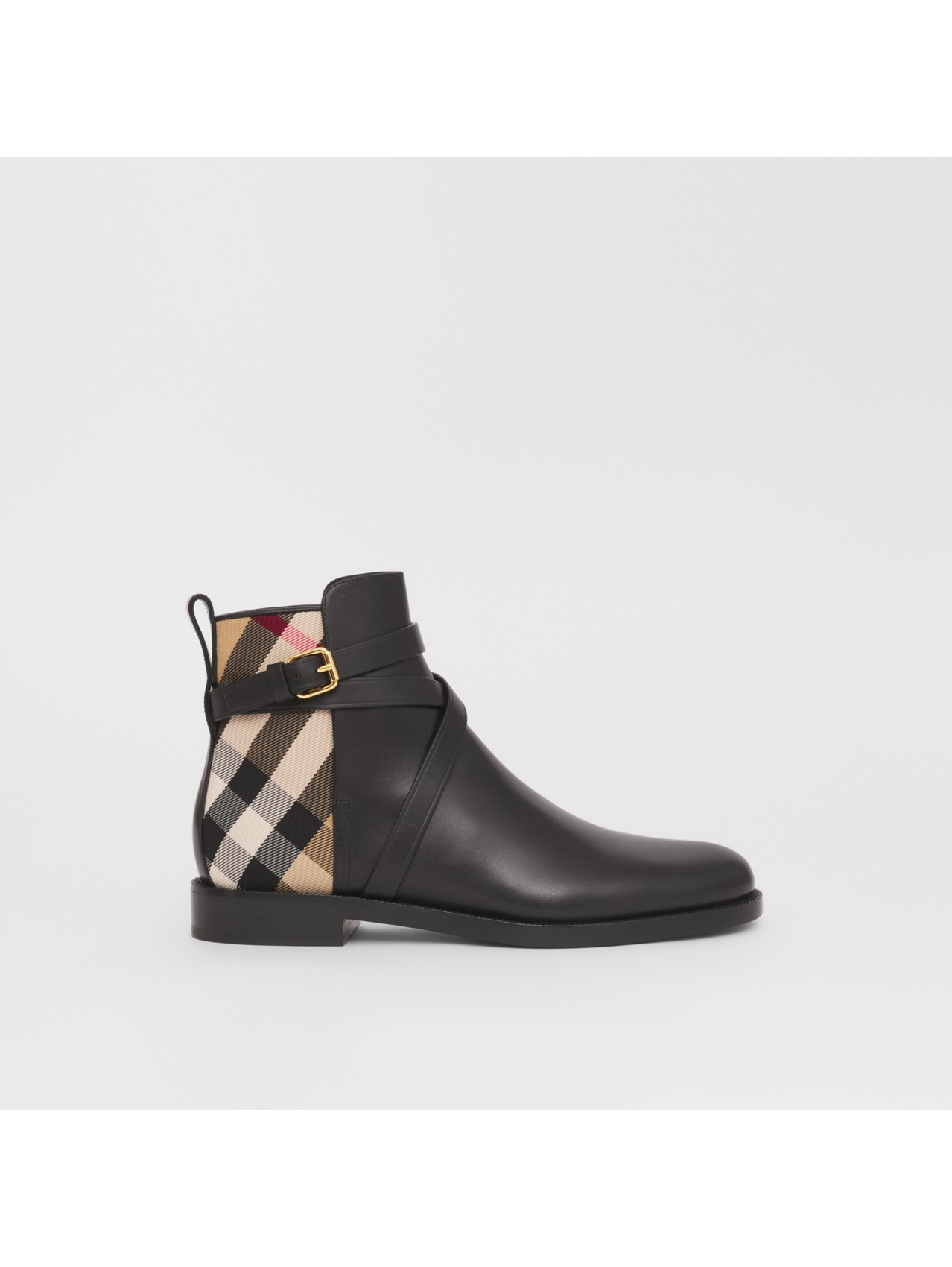 Vintage Check Detail Leather Chelsea Boots in Black | Burberry® Official