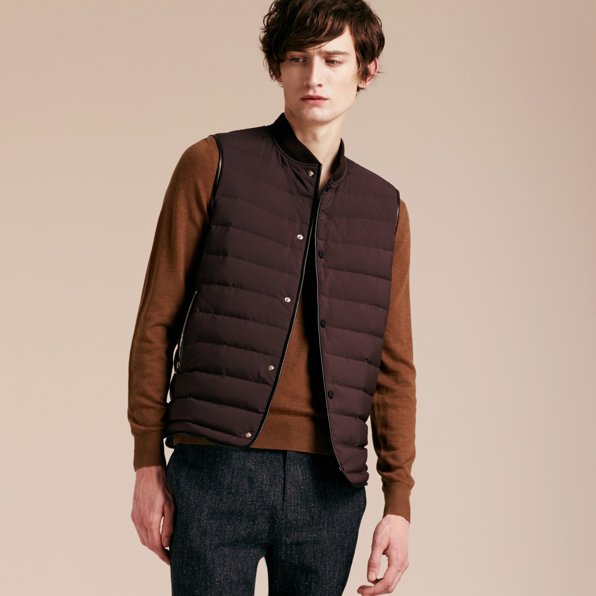 Lambskin Trim Down-filled Gilet in Elderberry - Men | Burberry United ...