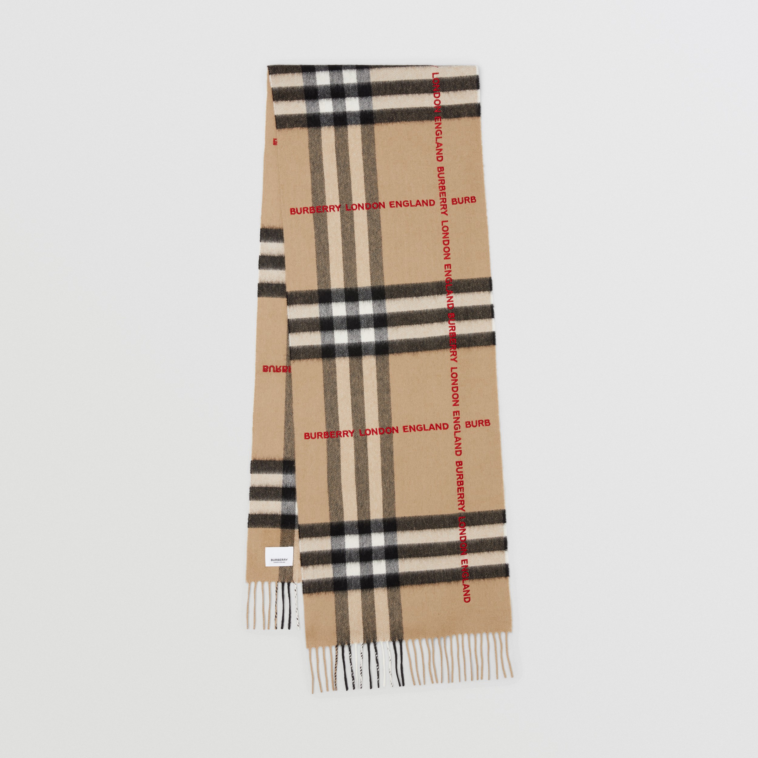 徽标格纹羊绒围巾 (典藏米色) | Burberry® 博柏利官网 - 1