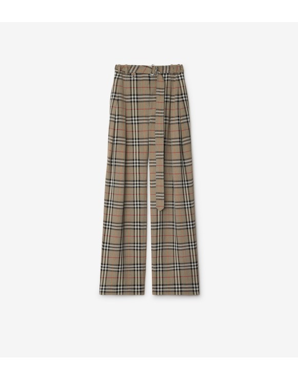Check Silk Blend Belted Trousers