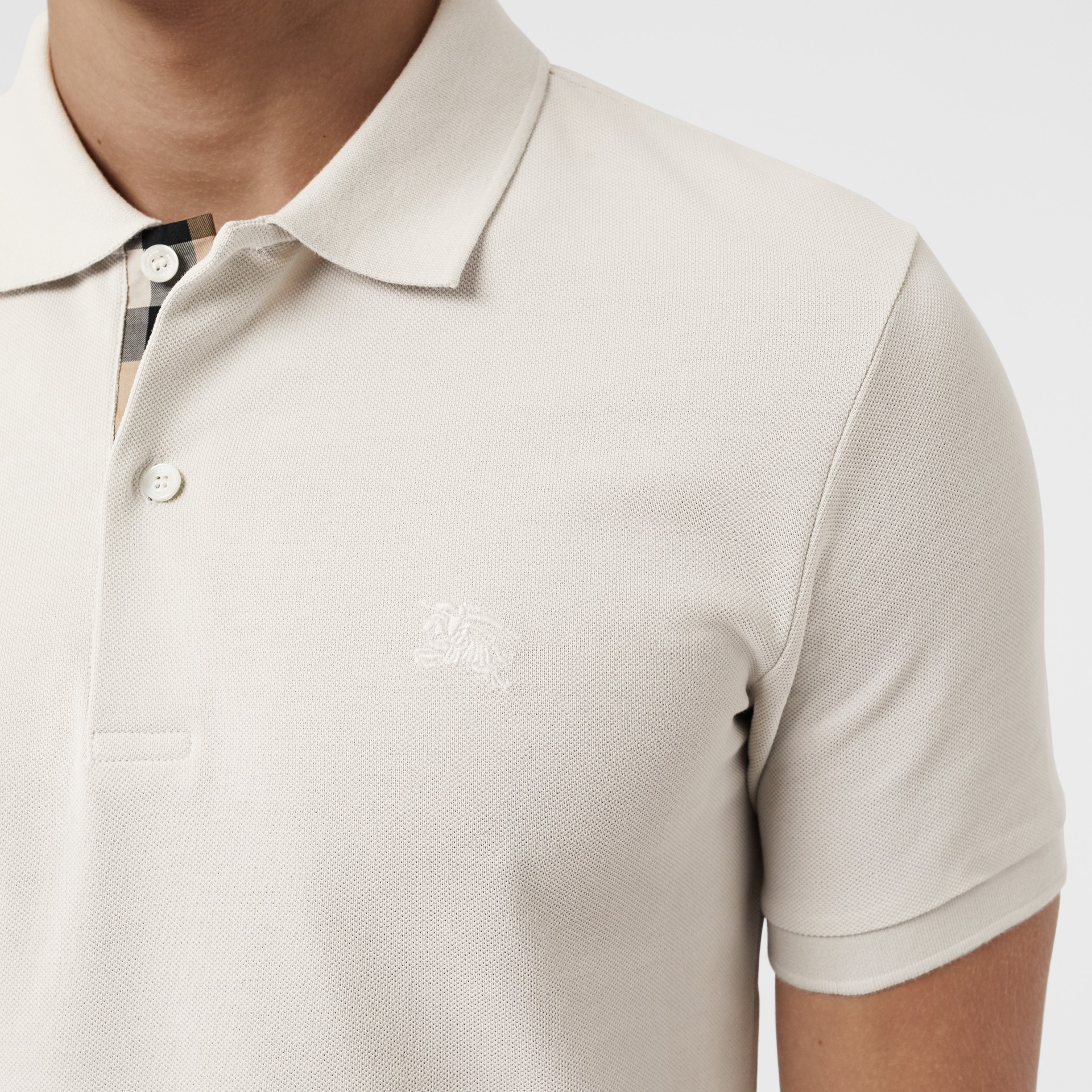 Check Placket Cotton Piqué Polo Shirt In Light Stone Men Burberry