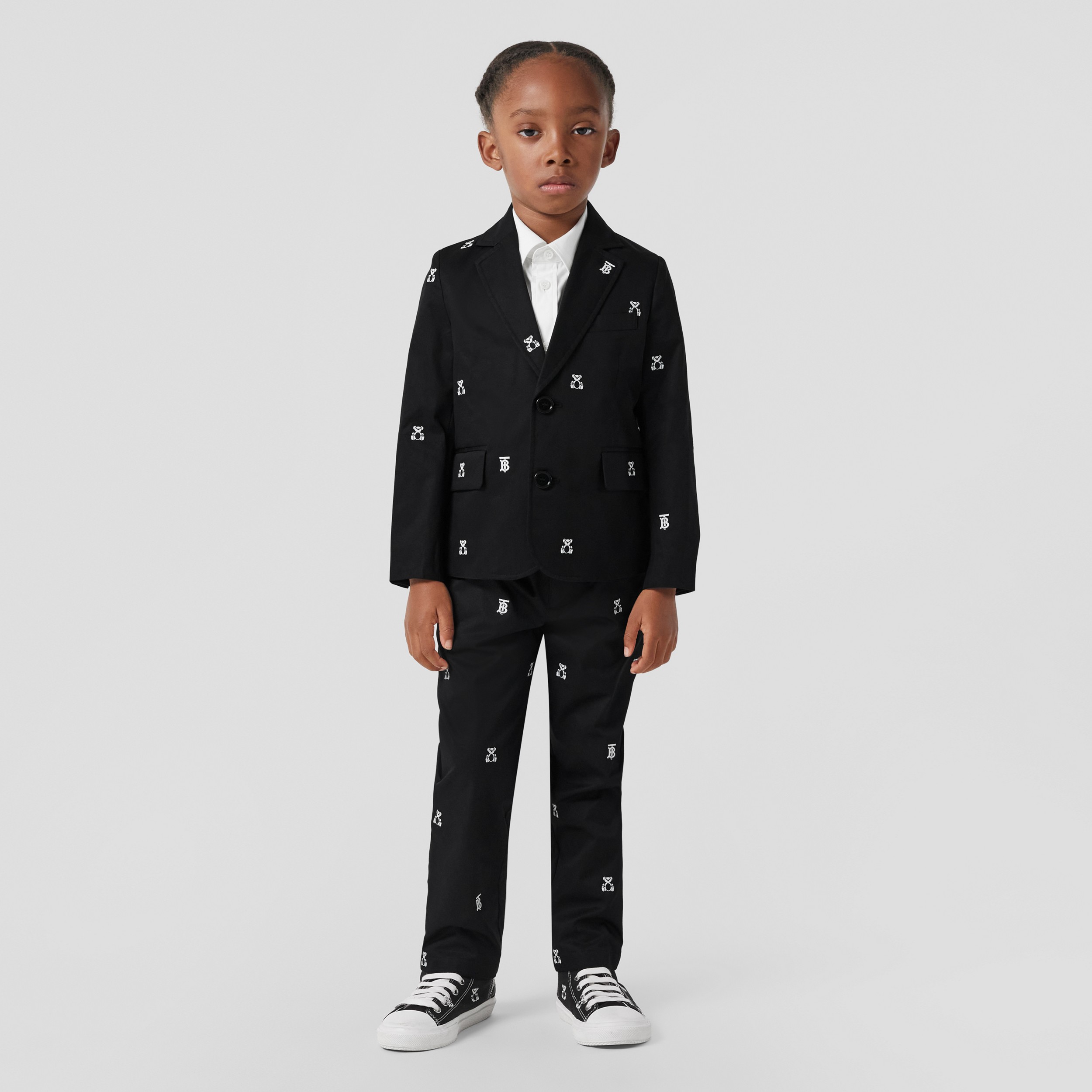 Embroidered Thomas Bear Cotton Blazer in Black | Burberry® Official - 3