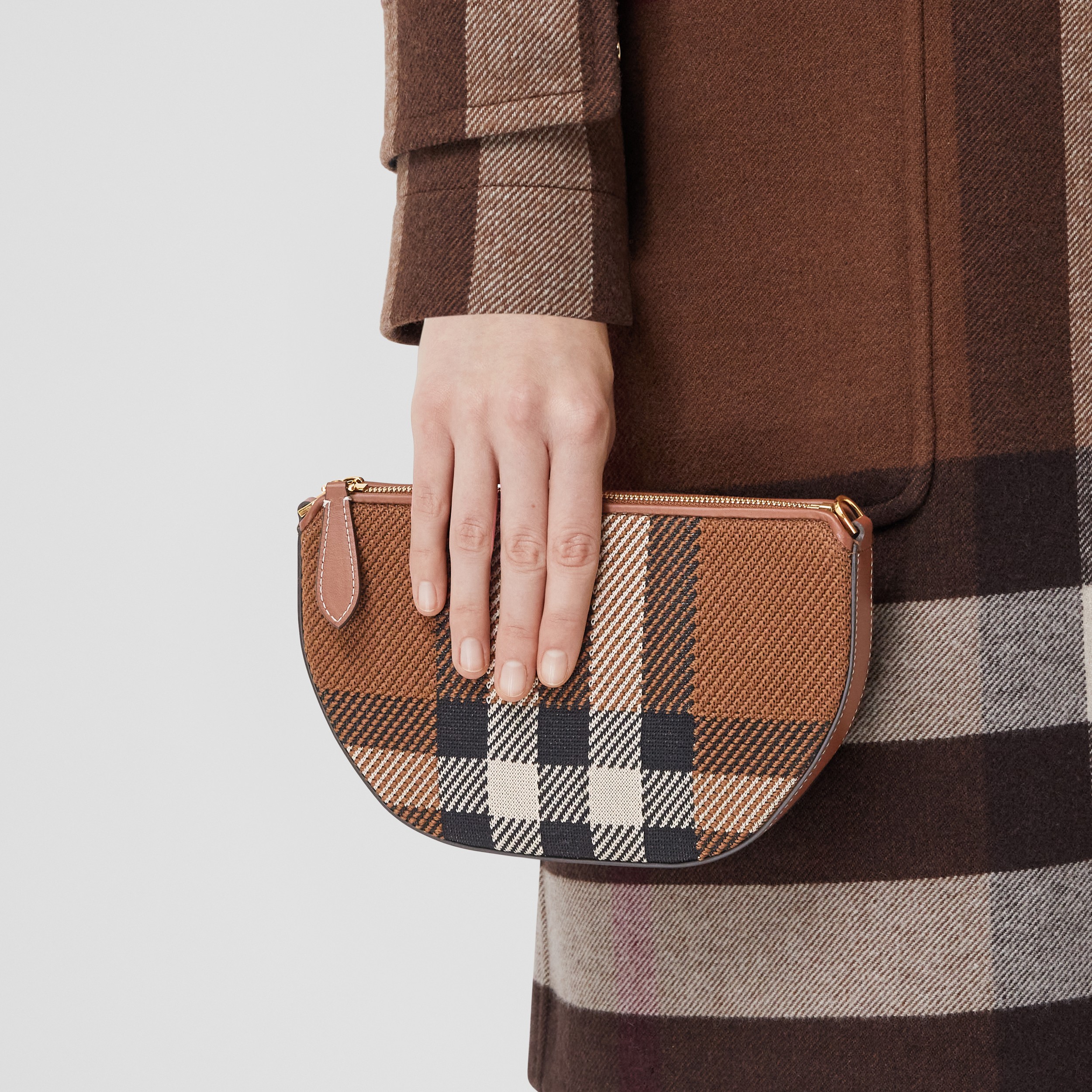 Knitted Check Olympia Pouch in Birch Brown - Women | Burberry® Official - 3