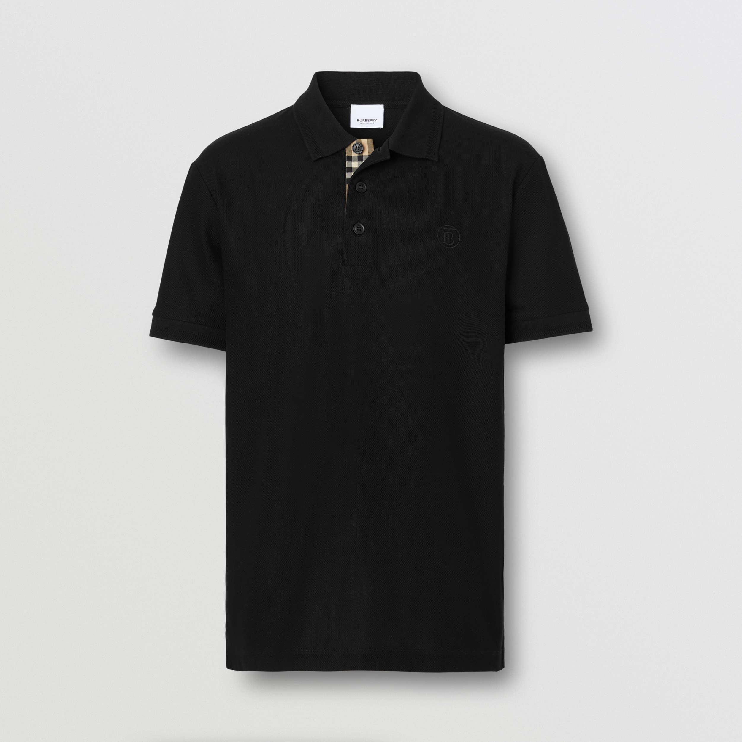 Monogram Motif Cotton Piqué Polo Shirt in Black - Men | Burberry® Official - 3